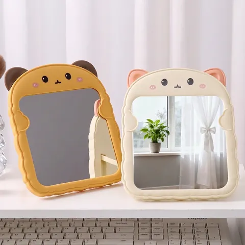 Specchio Da Trucco Orecchie Animali Cartone Animato Pieghevole Regolabile Specchio Da Tavolo Parete Plastica ABS Portatile