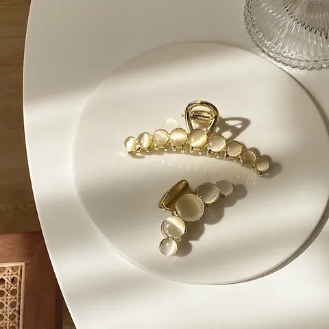 Pinza Para El Cabello De Aleación Con Piedra Ojo De Gato Elegante Color Dorado Para Mujer Accesorios Estilo Retro