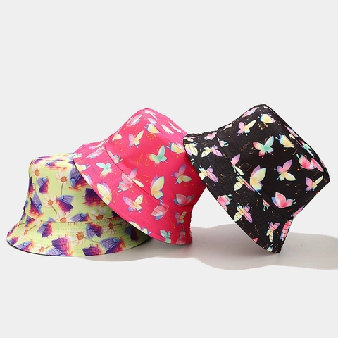 Reversible Bucket Hat Polyester Butterfly Musical Note Print Summer Sun Protection Outdoor Fashionable Unisex