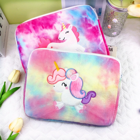 Custodia Per Tablet E Laptop In Peluche Unicorno Tie Dye Ricamata Protettiva Antiurto Per Studenti Ragazze Donne