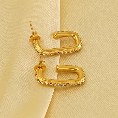Geometrische U-Förmige Ohrstecker Vergoldeter Edelstahl Zirkonia Rechteckig Eleganter Modeschmuck Für Damen