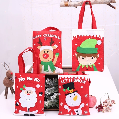 Weihnachtsgeschenk-Tragetaschen Filzstoff Cartoon Weihnachtsmann Rentier Wiederverwendbare Süßigkeitenverpackung Partydekoration Handtasche