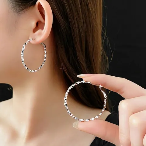 Créoles Géométriques Avec Tige En Argent Boucles D'oreilles Circulaires En Cuivre Pour Femmes Bijoux