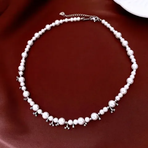 Artificial Pearl Necklace French Light Luxury Copper Zircon Star Flower Pendant Adjustable Elegant Fashion Jewelry For Women