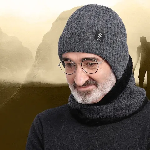 Men Winter Knitted Beanie Hat And Neck Warmer Fleece Lined Thermal Ear Protection Outdoor Casual Acrylic Wool Blend