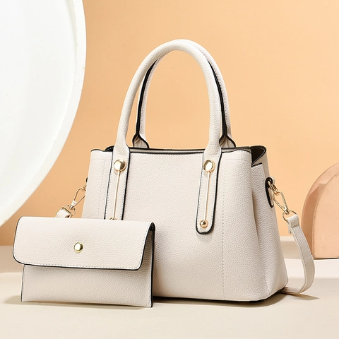 Elegante Bolso De Mano Y Bolsa Cuero PU Grano Litchi Gran Capacidad Asa Superior Bolso Bandolera Para Mujer Diario