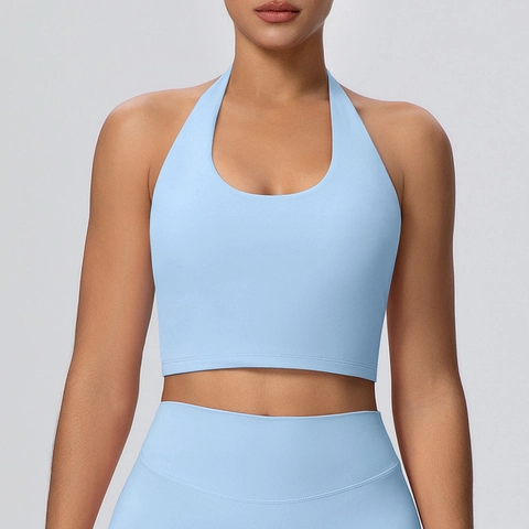 Halterneck Sport BH Und Leggings Mit Hohem Bund Yoga Outfits Rückenfrei Gepolstert Schnelltrocknend Einfarbig Fitness Damen