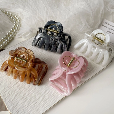Molletta Per Capelli Grande In Acrilico Con Motivo Marmo Lavato Inchiostro Shark Clip Tenuta Forte Accessori Eleganti