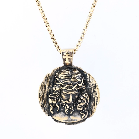 Jezus Christus Doornenkroon Portret Hanger Ketting Roestvrij Staal Ronde Medaille Religieus Retro Katholiek Heren