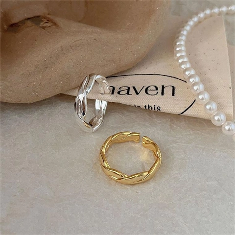 925 Sterling Silber Ring Für Damen Gedrehte Seilstruktur Diagonale Streifen Minimalistisch Retro Verstellbar Schmuck