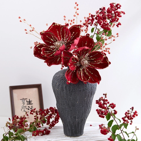 Große Samt Pailletten Künstliche Blume Glitzer Simulation Blumenstiel Für Weihnachten Hochzeit Party Zuhause Deko