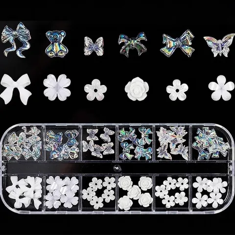 Ciondoli Decorazione Unghie Farfalla Aurora Fiore Orso Acrilico Resina Metallo Strass Perla Artificial Manicure Accessori DIY