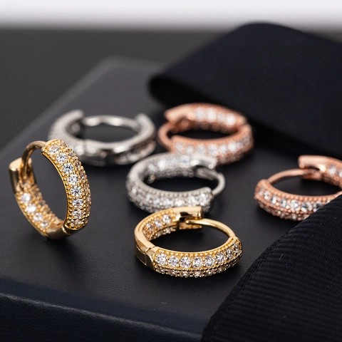 Minimalist Copper Zirconia Huggie Hoop Earrings Gold Silver Rose Gold Pave Setting Twisted Small Ear Buckle Fashion Women Jewelry