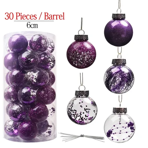 Christmas Ball Ornaments Plastic Clear Filled Sequins Ribbon Hanging Decorations For Holiday Party Tree