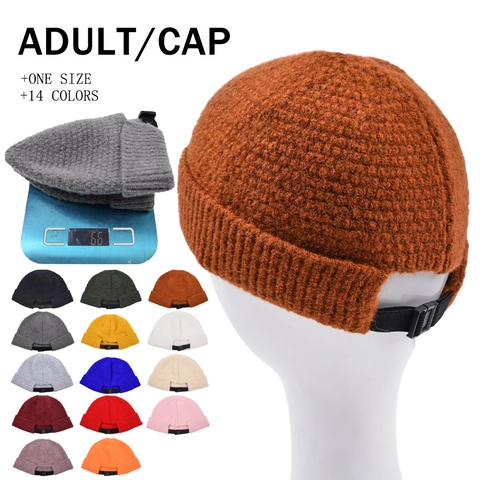 Knit Miki Hat Brimless Docker Cap With Adjustable Strap Retro Sailor Beanie Warm Skullcap For Men Women