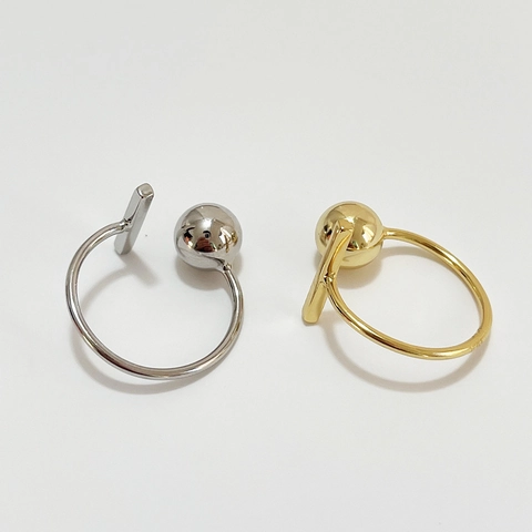 Anello Aperto Geometrico Minimalista Argento Sterling 925 Regolabile Design Perla E Barra Lucida Gioielli Di Moda Donne