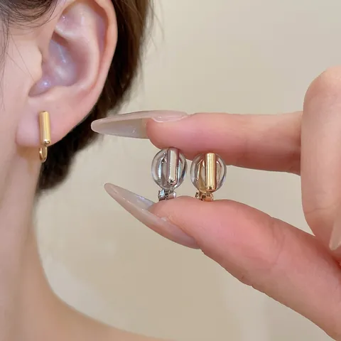 Minimalist Geometric Earring Converters Copper Metal Non-Pierced Ear Clips With Comfort Silicone Pads Korean Style For Women