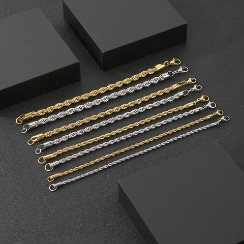 Twisted Rope Chain Bracelet Stainless Steel 18K Gold Plated Punk Hip Hop Accessory For Men And Women Versatile Jewelry