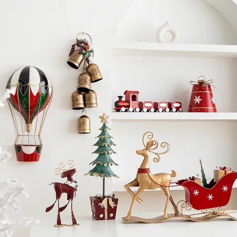Christmas Iron Art Reindeer Sleigh Train Bell Tree Hot Air Balloon Vintage Festive Home Decor Ornaments