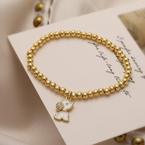 Modieuze Kralenarmband Koper Verguld Schattig Dier Hond Olifant Emaille Bedel Micro Pave Zirkoon Sieraden Dames