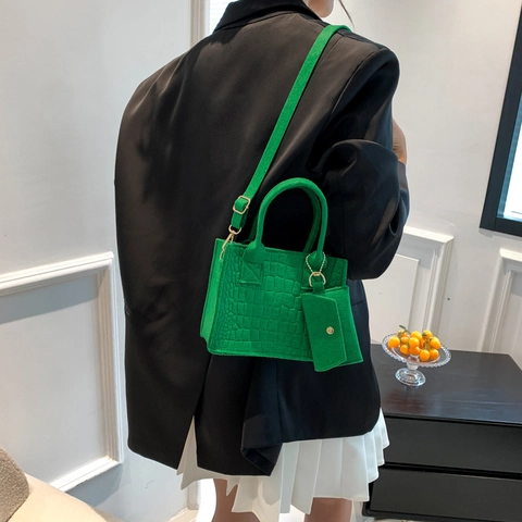Borsa A Mano In Feltro Con Motivo A Coccodrillo Tote Tracolla Con Pochette E Portamonete Moda Chic Donna