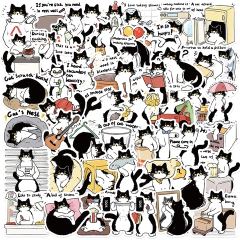 Adesivi In PVC Impermeabili Gatto Mucca Cartone Animato Kawaii Per Diario Laptop Custodia Del Telefono Fai Da Te Divertente