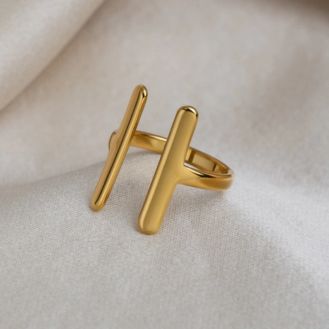 Minimalist Geometric Parallel Bar Open Ring Stainless Steel Gold Plated Waterproof Hypoallergenic Jewelry Women