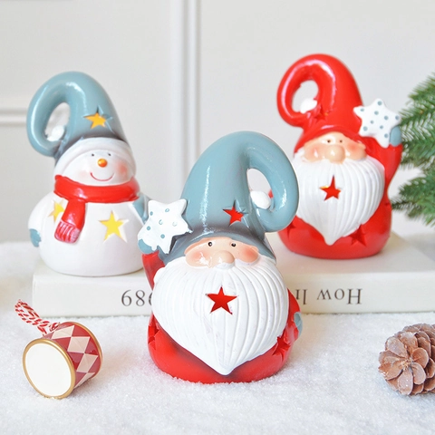 Santa Claus Gnome Snowman Ceramic Candlestick Hollow Star Atmosphere Light Christmas Desktop Ornaments Home Decoration