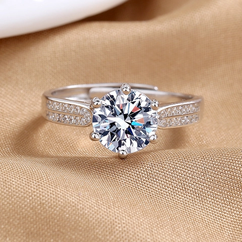 Bague Réglable Élégante À Six Griffes Pour Femmes Avec Zircone Bijoux De Fiançailles Classiques En Cuivre