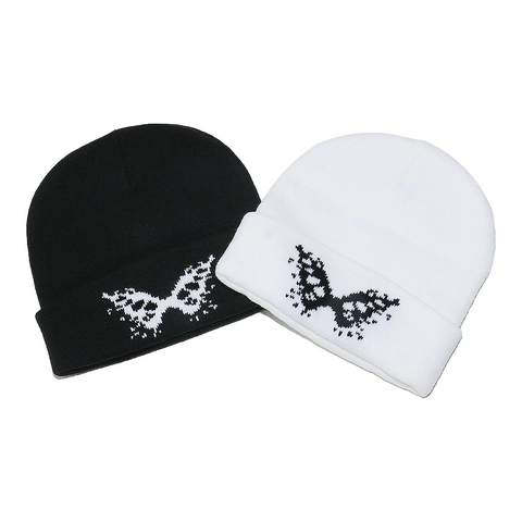 Bonnet En Tricot Jacquard Papillon Acrylique Chaud Streetwear Style Y2K Femmes
