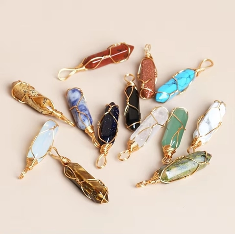 Pendentif En Cristal De Pilier Hexagonal Fait Main Fil Enveloppé Pierre Naturelle Bijoux Bohème Pour Femmes Filles