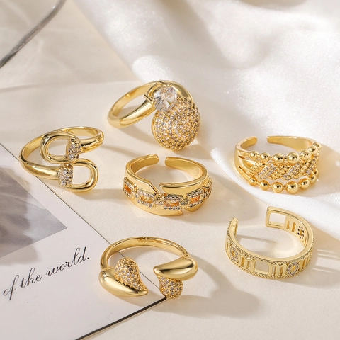 Verstellbarer Zirkonia Ring Kupfer Vergoldet Geometrische Unregelmäßige Fingerringe Für Frauen Luxus Minimalistischer Schmuck
