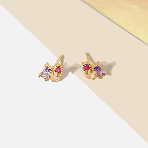 Korean Style Copper Gold Plated Colorful Zirconia Star Stud Earrings Geometric Zirconia Ear Studs For Women Daily Jewelry
