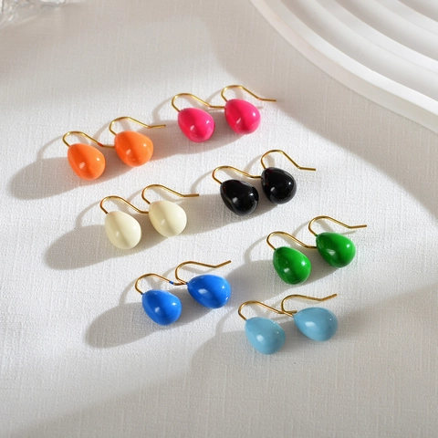 Mode Wassertropfen Ohrhänger Edelstahl Emaille Glasur Bonbonfarben Minimalistischer Eleganter Schmuck Für Frauen