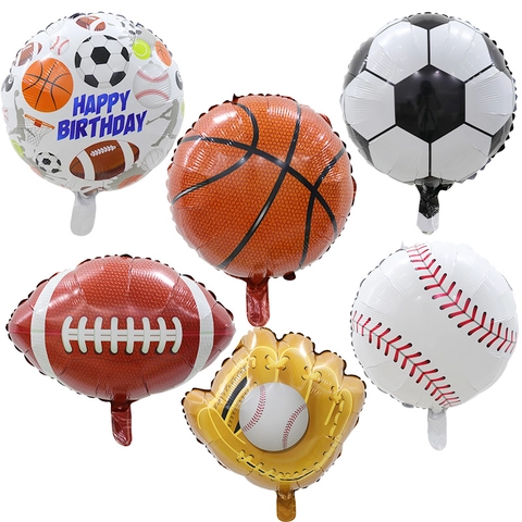 Sports Theme Party Balloons Foil Aluminum Film Basketball Football Soccer Baseball Rugby Shape Birthday Decoration