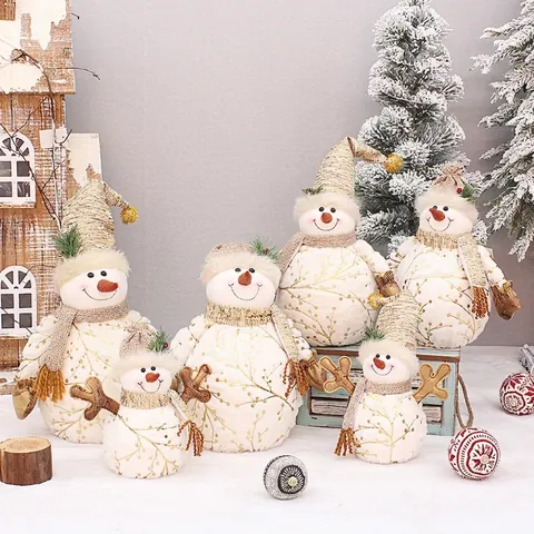 Weihnachten Schneemann Plüschpuppe Ornament Weiß Gold Zweig Druck Schaumstoff Stoff Schneemann Figur Für Weihnachtsfeier Haus Dekoration Geschenk