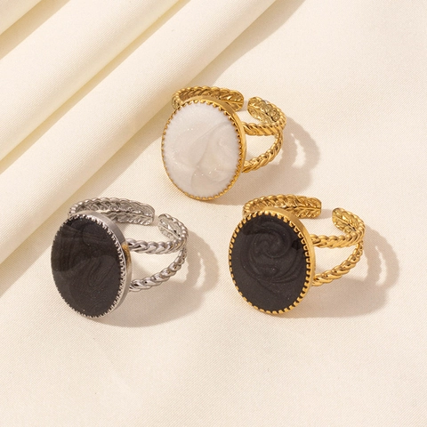 Anello Vintage Texture Marmo Ovale Acciaio Inossidabile 304 Fascia In Corda Intrecciata Regolabile Aperto Gioielli Per Donne Uomini