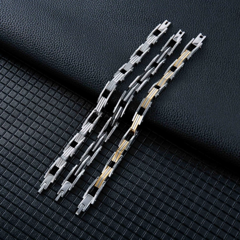 Bracciale A Catena Da Uomo Acciaio Inossidabile Silicone Stile Industriale Maglia Geometrica Gioielli Moderni