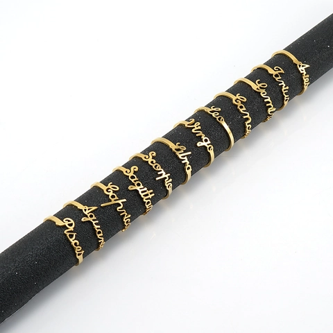 Tierkreiszeichen Ring Edelstahl 18K Vergoldet Verstellbar Offen Sternbild Schriftzug Mode Schmuck Unisex