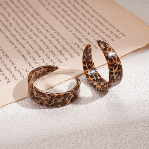 Retro C-Shaped Hoop Earrings With 925 Sterling Silver Earring Post Acetate Leopard Tortoiseshell Pattern Vintage Geometric Jewelry For Women