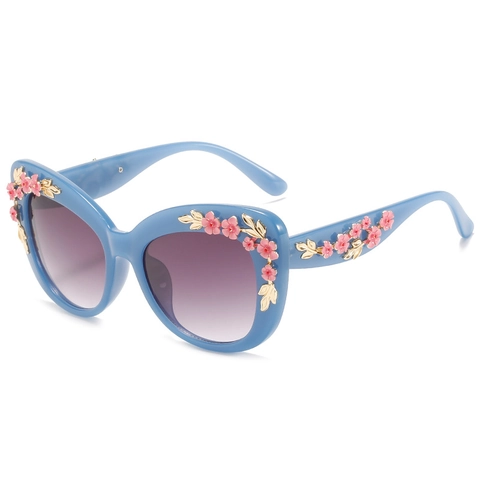 Women Cat Eye Sunglasses Floral Decoration PC Frame UV400 Protection Vintage Baroque Style Fashion Travel Eyewear