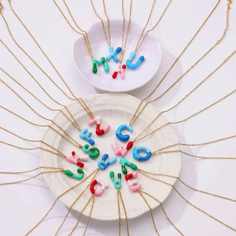 Collana Con Pendente Lettera Bolla Acciaio Inossidabile Lega Smalto Colorato Stile Dopamina Gioielli Moda