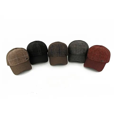 Woolen Tweed Plaid Baseball Cap With Foldable Ear Flaps Warm Winter Windproof Outdoor Casual Hat For Men Unisex