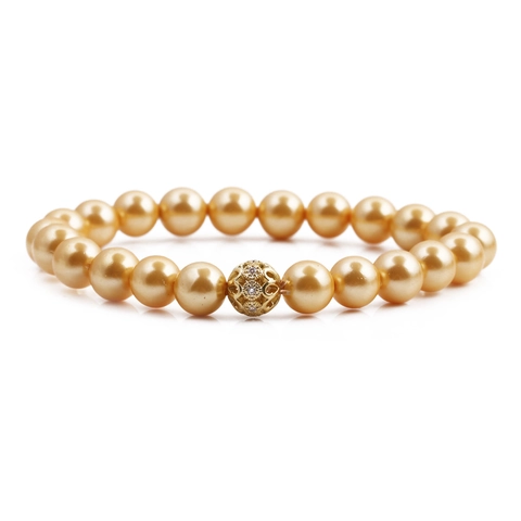 Bracciale Di Künstliche Perle Imitazione Alla Moda Con Sfera Di Strass Svuotata In Lega Elastica Elegante Per Donne