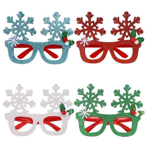 Christmas Snowflake Glasses Frame With Glitter Finish Festive Party Decoration Photo Props For Adults Kids Holiday Supplies