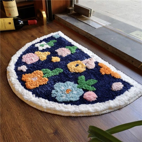 Tappeto Semicircolare Imitazione Cashmere Antiscivolo Assorbente Tappetino Bagno Fiori Panda Morbido Tappeto Di Peluche