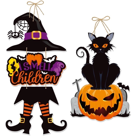 Decorazione Porta Halloween Da Appendere Cartone Zucca Pipistrello Fantasma Strega Teschio Per Festa Casa Parete Ornamento