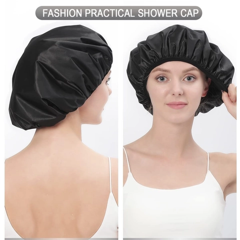 Dreilagige Wasserdichte Duschhaube Satin Wiederverwendbare Bademütze Mit Mikrofaserfutter Elastisch Für Den Haarschutz Erwachsene