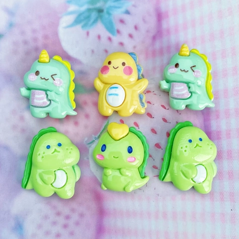 Cartoon Dinosaur Resin Flatback Charms For DIY Hair Clips Phone Case Decoration Glossy Mini Animal Scrapbooking Crafting