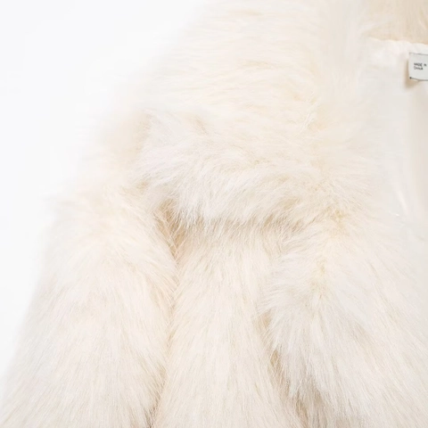 Faux Fur Coat Women Lapel Collar Mid Length Loose Plush Jacket Elegant Warm Outerwear Solid Color